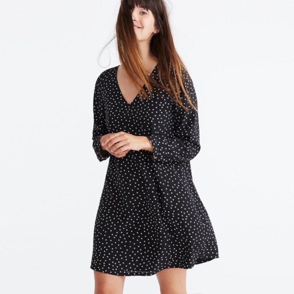 Madewell Black Silk Button-back Dress In Star Scatter